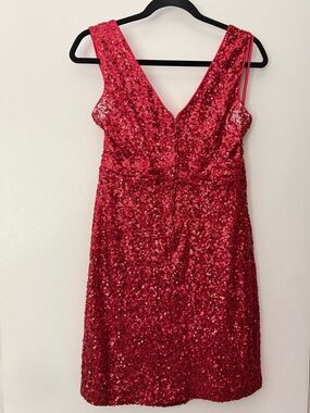 Badgley Mischska Red Sequin V-Neck Sleeveless Dress
